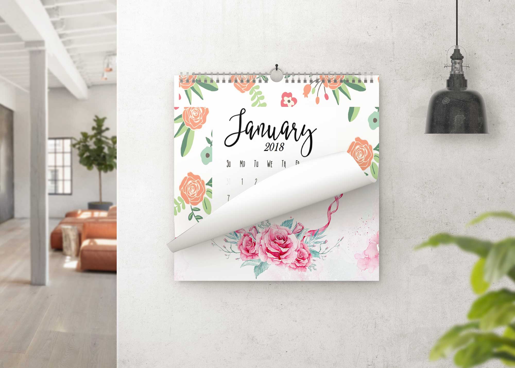 Square Wall Hanging Calendar Design Mockup