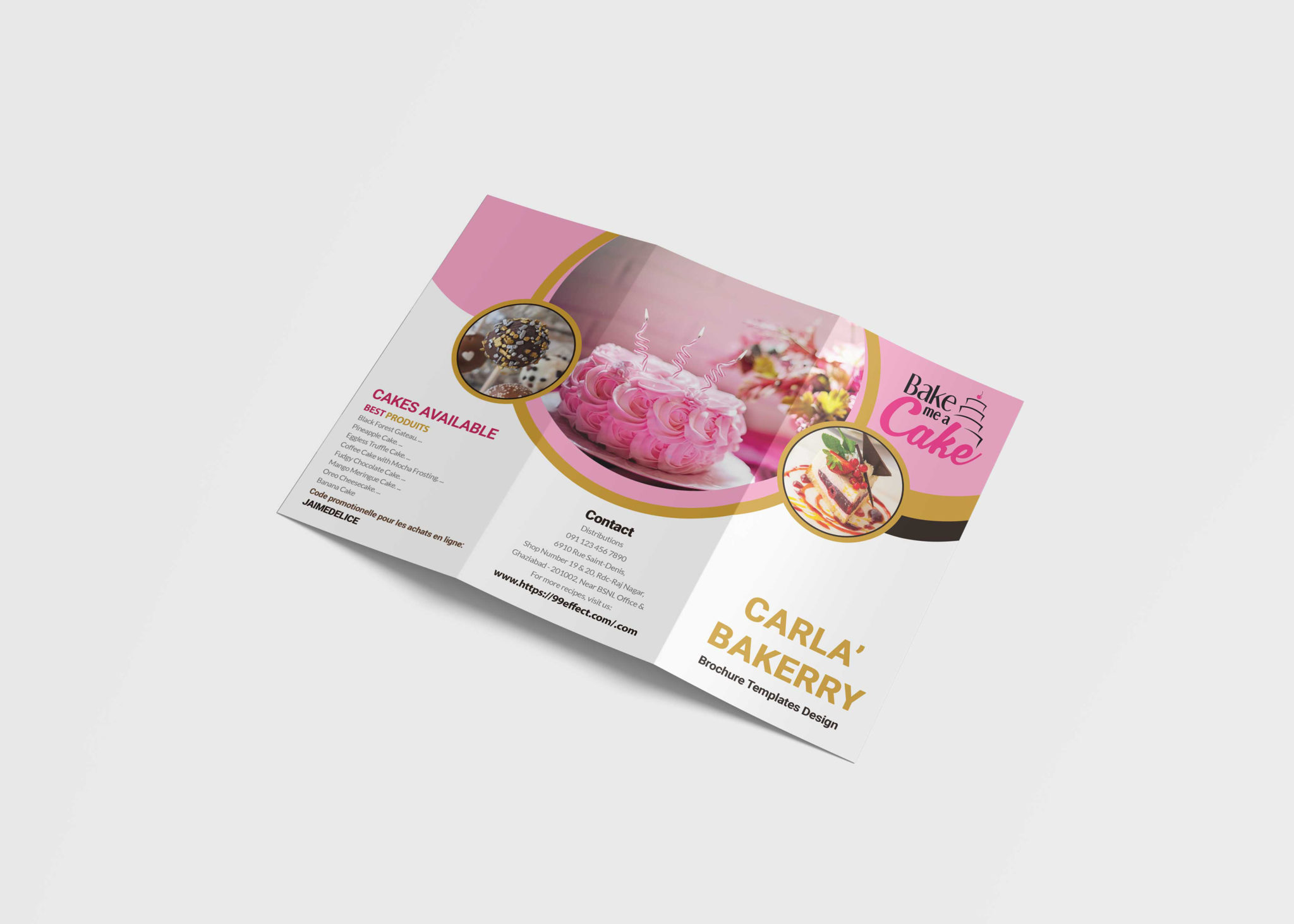 Premium PSD Bakery Shop Tri Fold Brochure Mockup