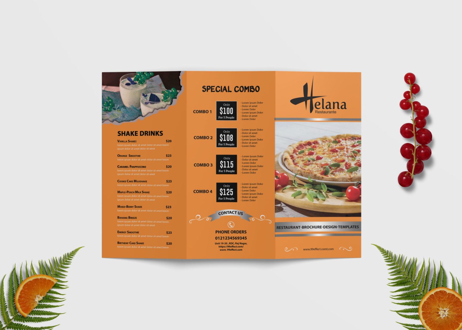 PSD Elegant Restaurant TriFold Brochure Mockup