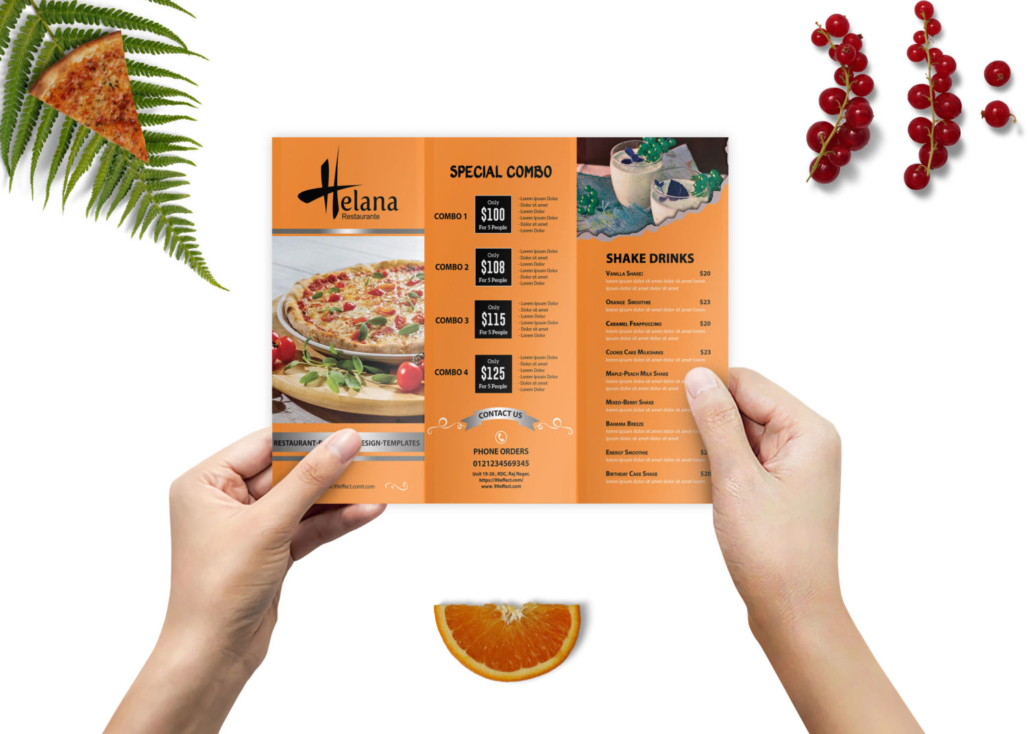 Prime PSD Elegant Restaurant Tri-Fold Brochure Mockup