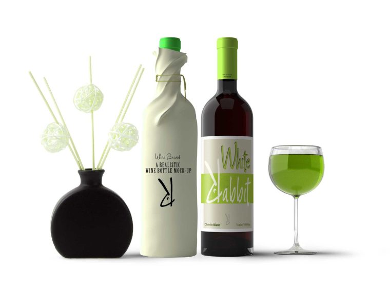 Green Wine Bottle Mockup