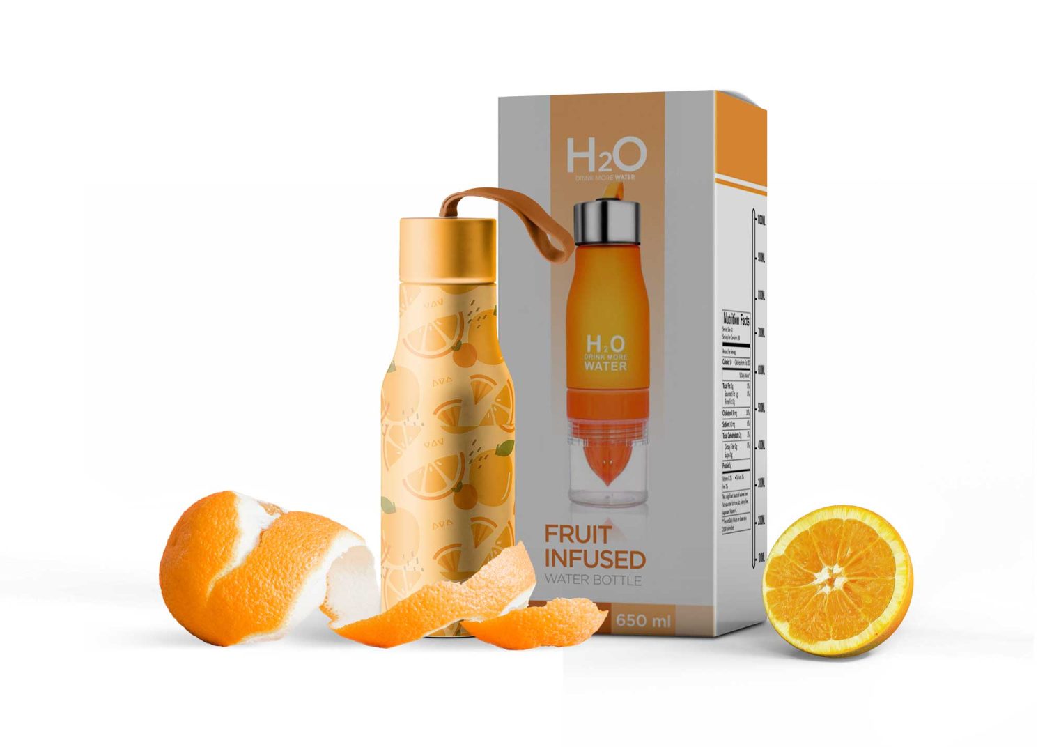 H2O Water Bottle Packaging Mockup H2O Water Bottle Packaging Mockup