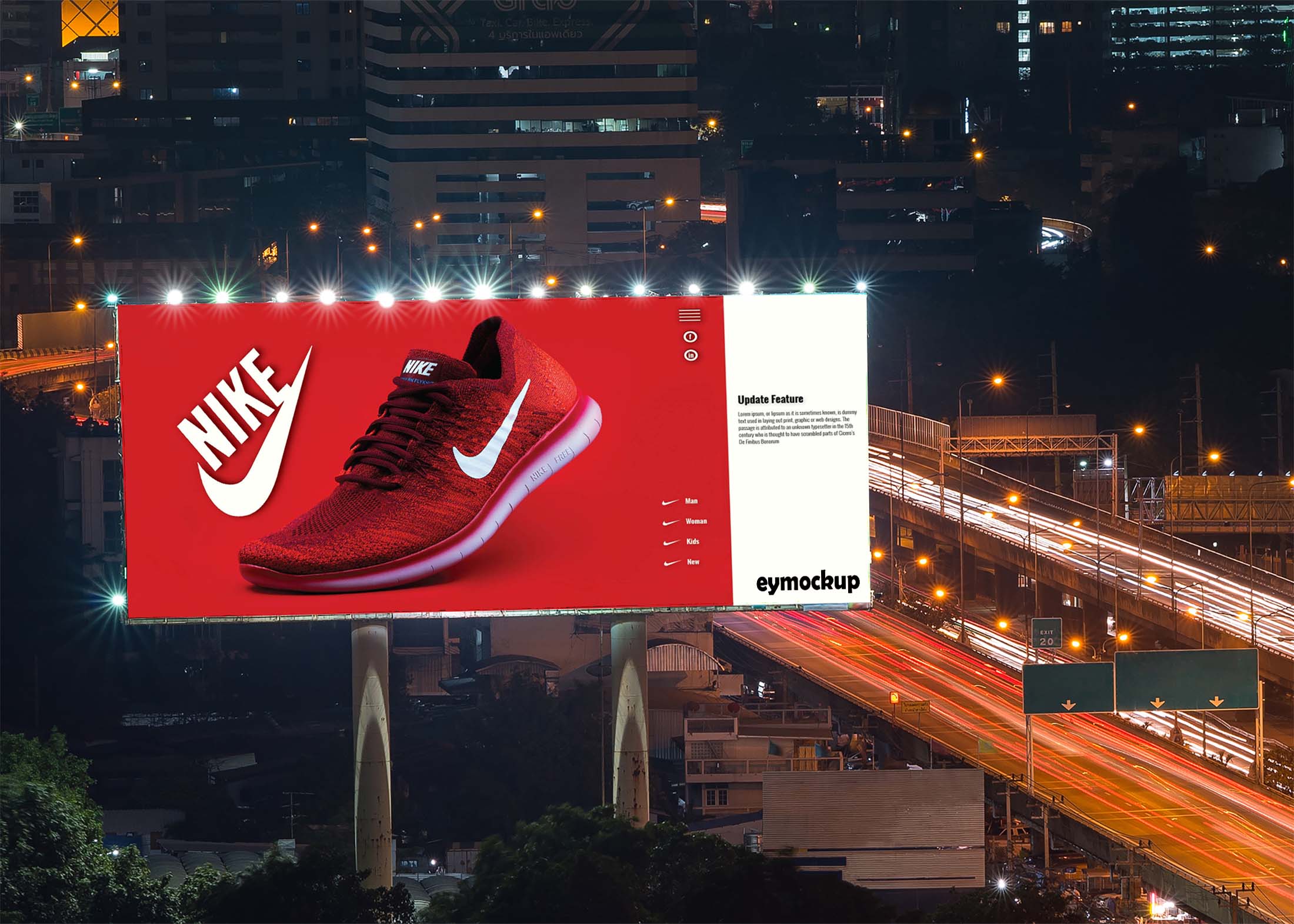 Free Night Highway Billboard Mockup
